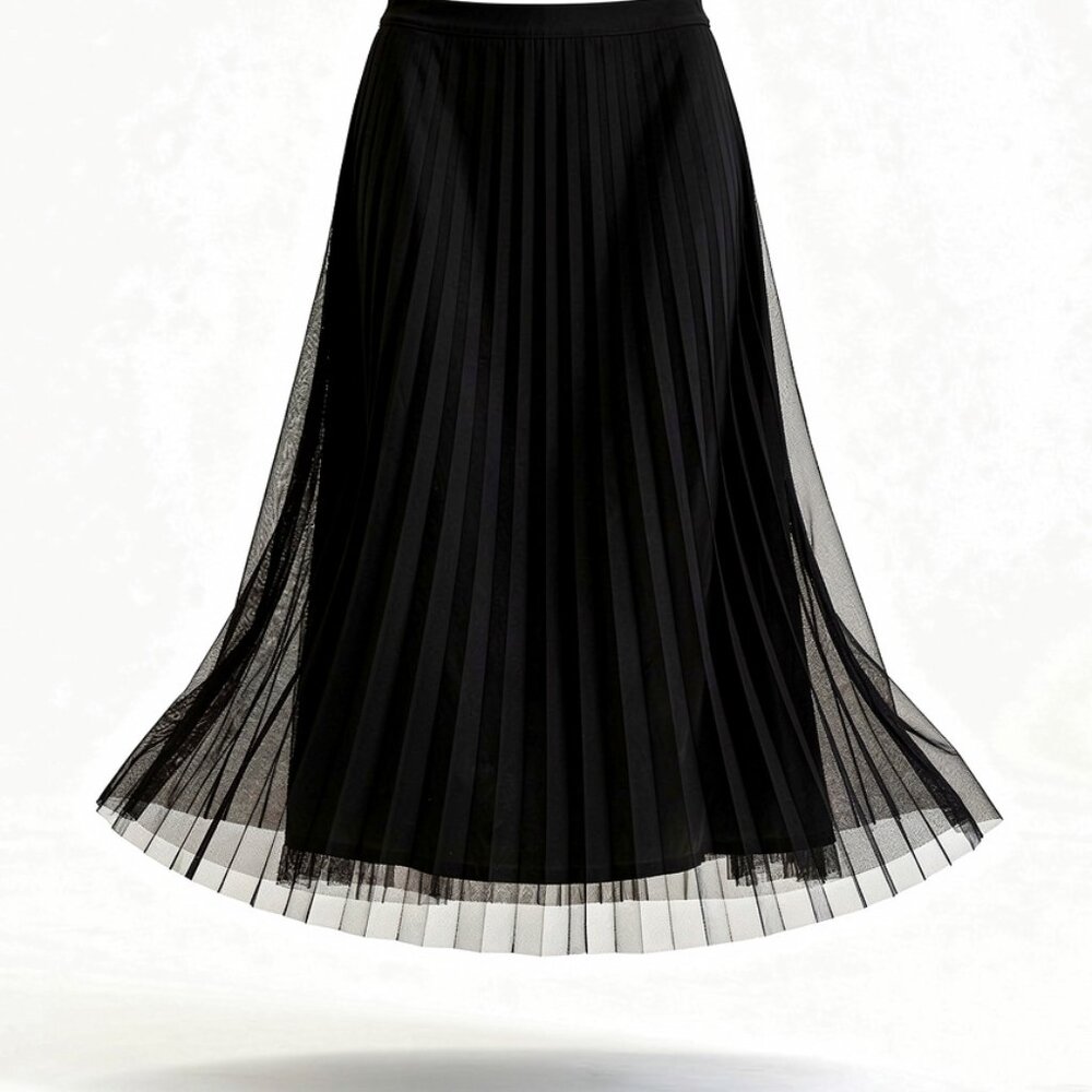 Banana Republic Black Pleated Tulle Midi Skirt | Size 0